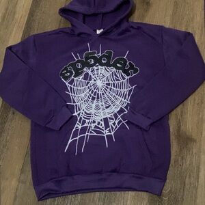 Purple Graphic Hoodie with Spider Web Design